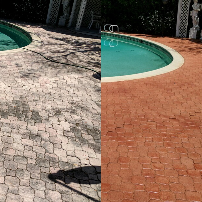 Before and after photos of pool deck