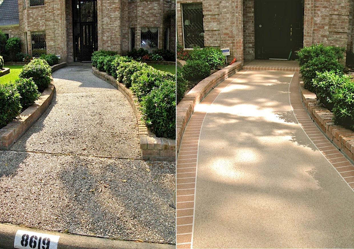 Before and after photos of restored walkway