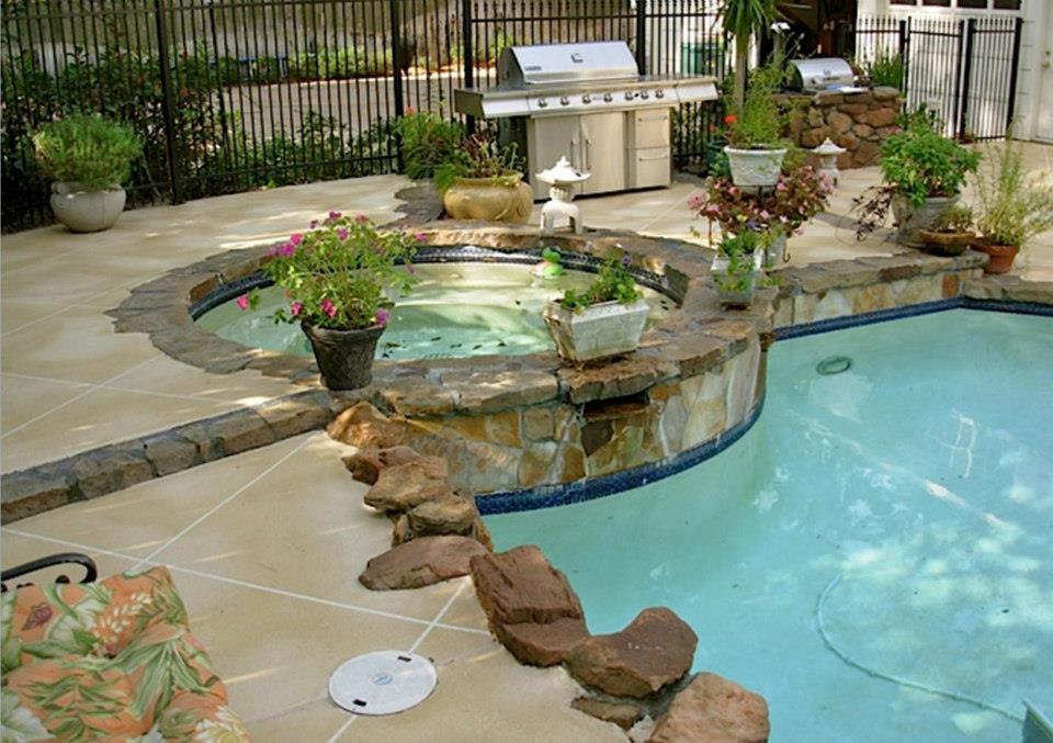 Pool deck with stone features