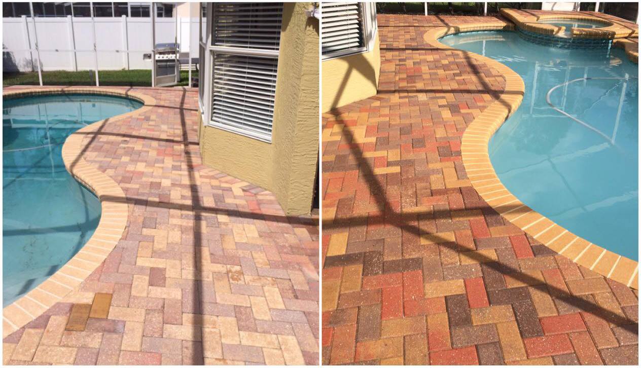 Before and after photos of an enclosed swimming pool deck