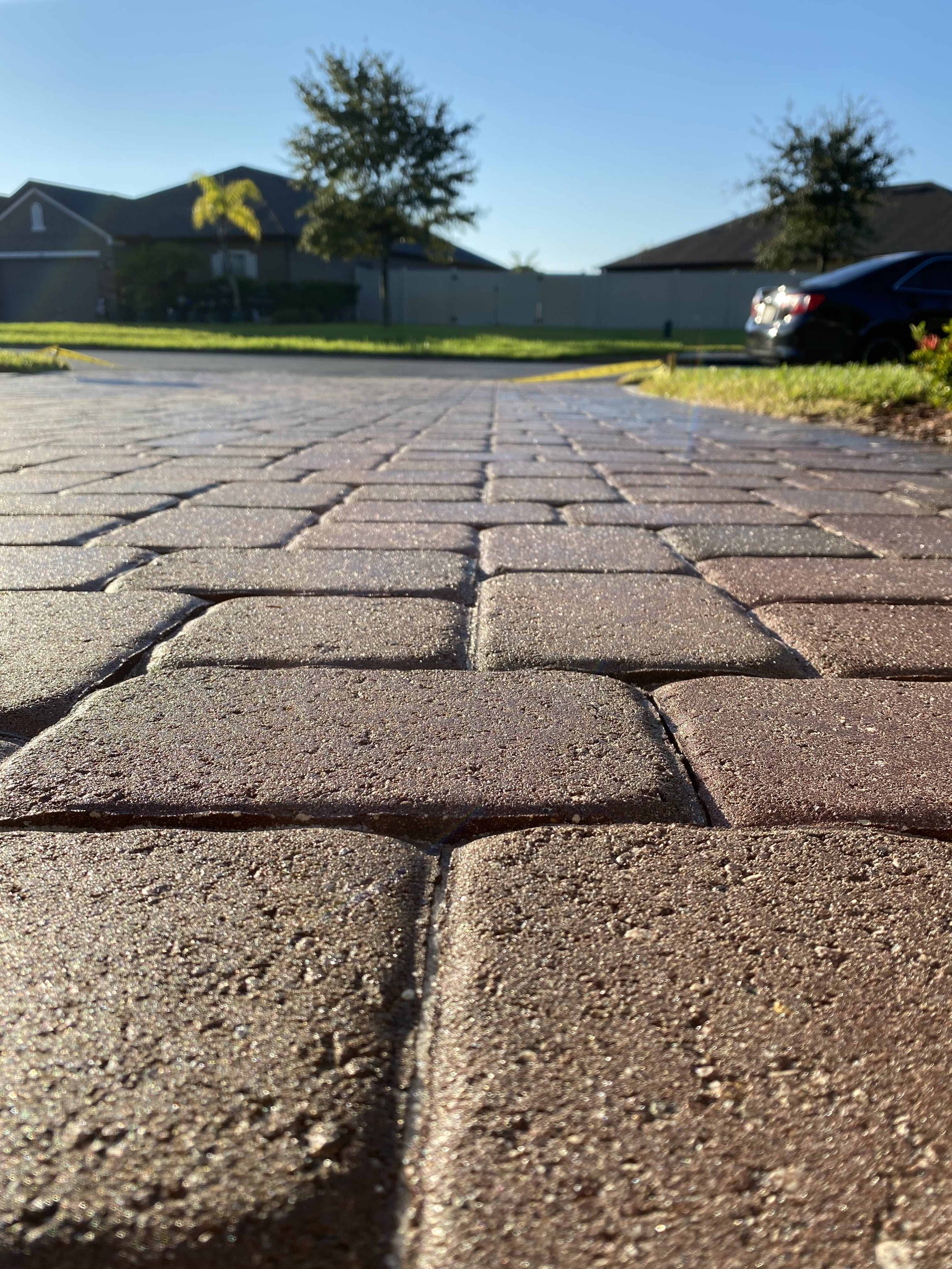 Close up of concrete paver driveway